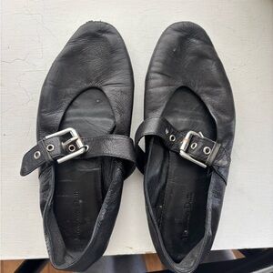 Massimo Dutti Black Leather Flats with Buckle